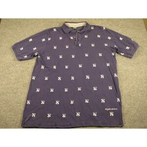 Wright & Ditson Men New York Yankees All Over Logo Embroidered Polo L Navy #2185